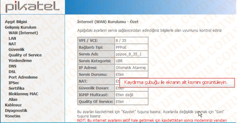 Pikatel IAD421W ADSL2+ 4 Port Kablosuz Modem Kurulumu