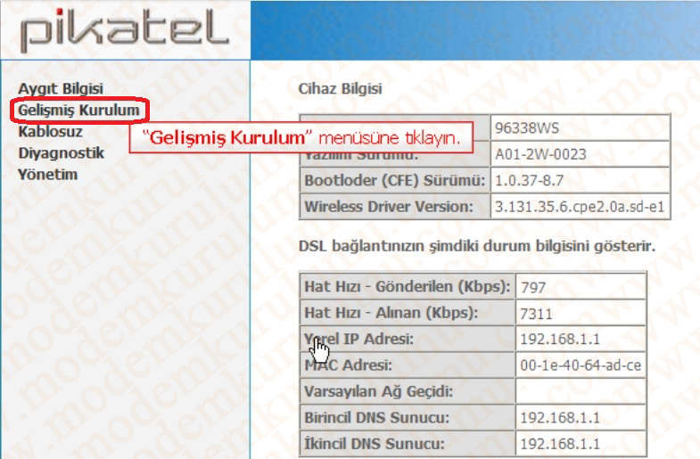 Pikatel IAD421W ADSL2+ 4 Port Kablosuz Modem Kurulumu