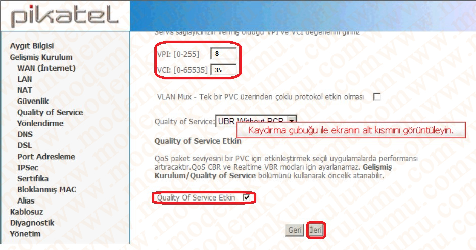 Pikatel IAD421W ADSL2+ 4 Port Kablosuz Modem Kurulumu