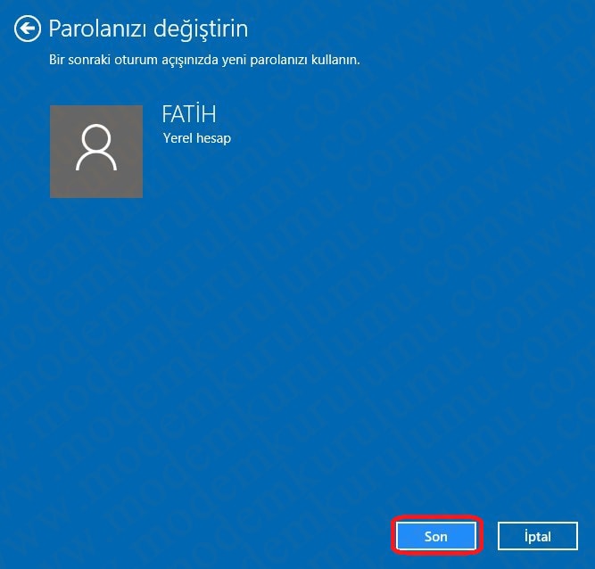 Windows 10 Şifre Değiştirme