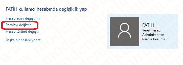 Windows 10 Şifre Değiştirme