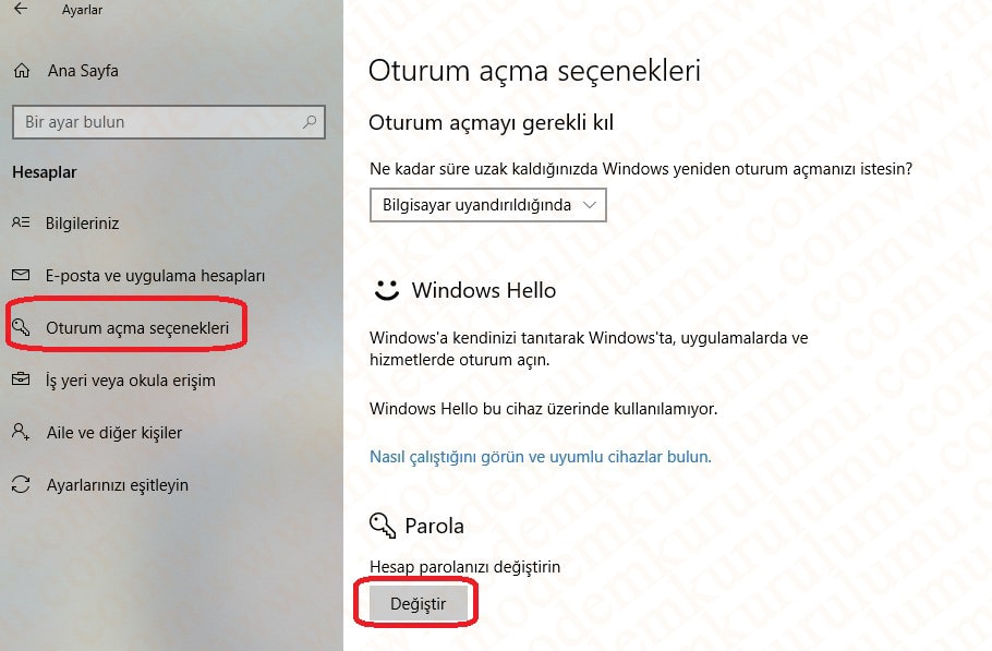 Windows 10 Şifre Değiştirme