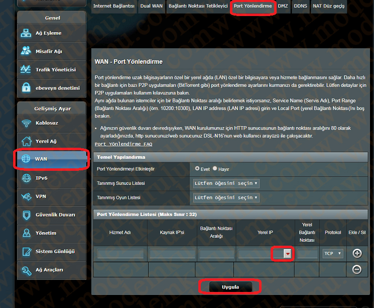 ASUS DSL N16 Modem Port Açma İşlemi Nasıl Yapılır ?