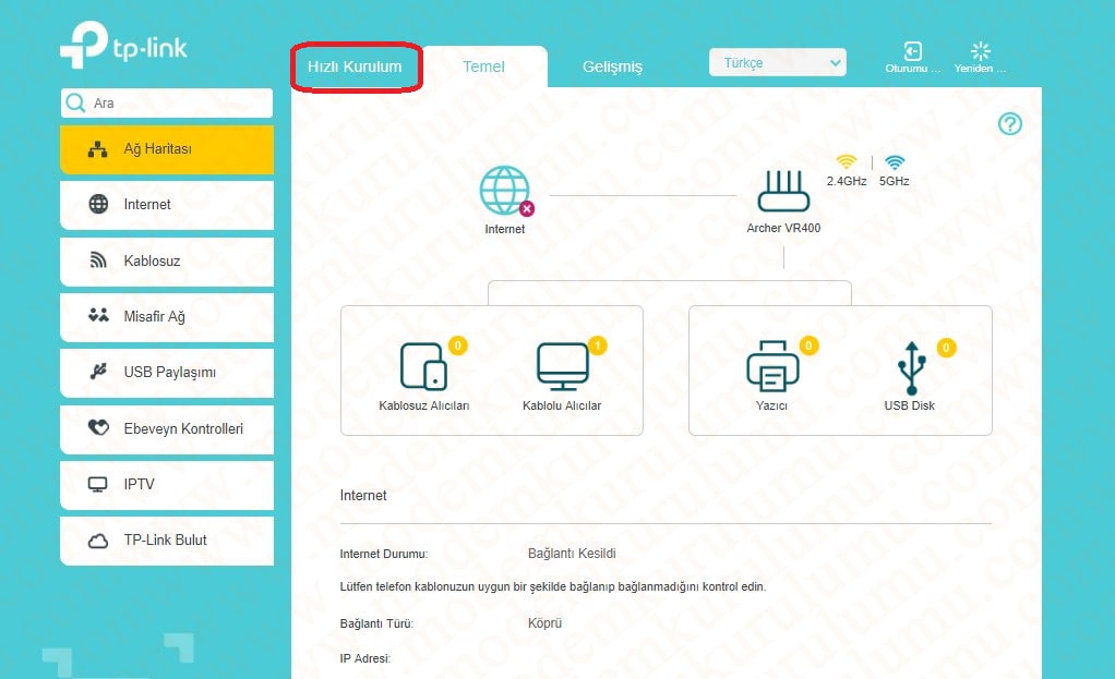 Tp-Link Archer VR400 Kablosuz Modem Kurulumu